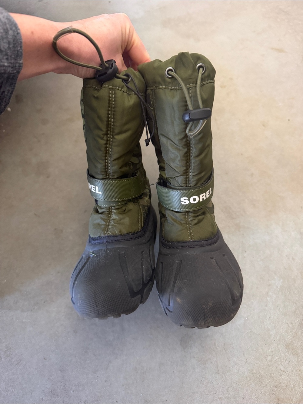 Kids Olive Green Snow Boots